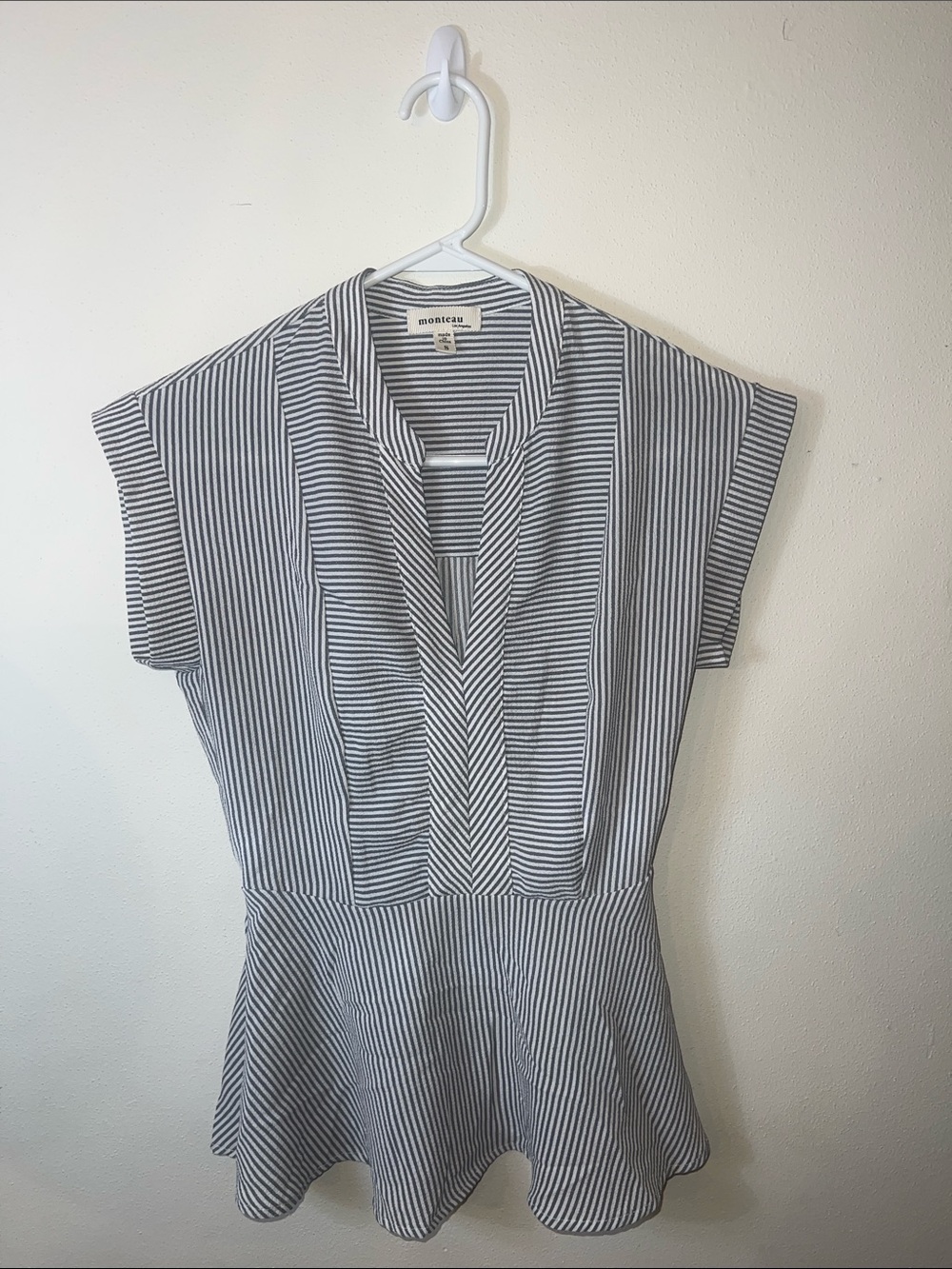 Navy and White Striped V-Neck Peplum Top